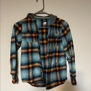 OshKosh B'gosh Blue and Orange hooded Plaid flannel Shirt